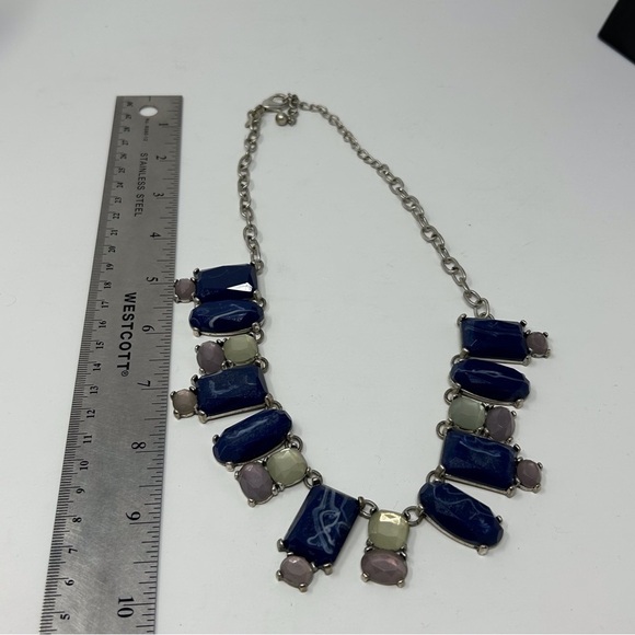 Chico's Blue Marbled Faux Stone Statement Necklace with Silver Tone Chain - Picture 4 of 7